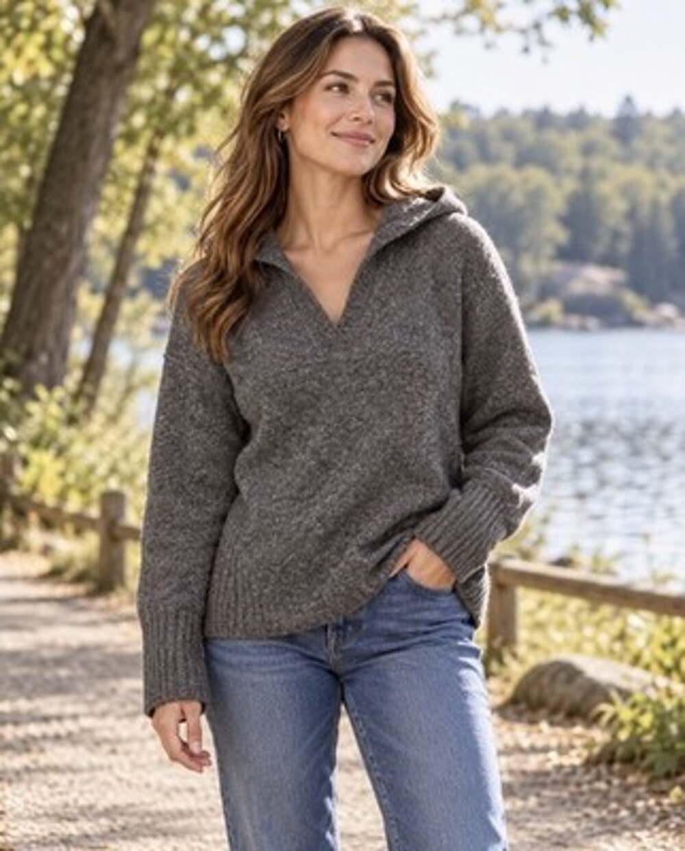 Lane Bryant Wool Blend Brown Speckled Hoodie Sz 18/20 Cozy Cabin Core Rustic